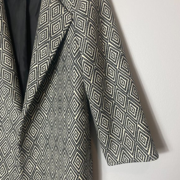 H&M White Black Patterned Coat Size 2 Fall Autumn Spring - Picture 6 of 11